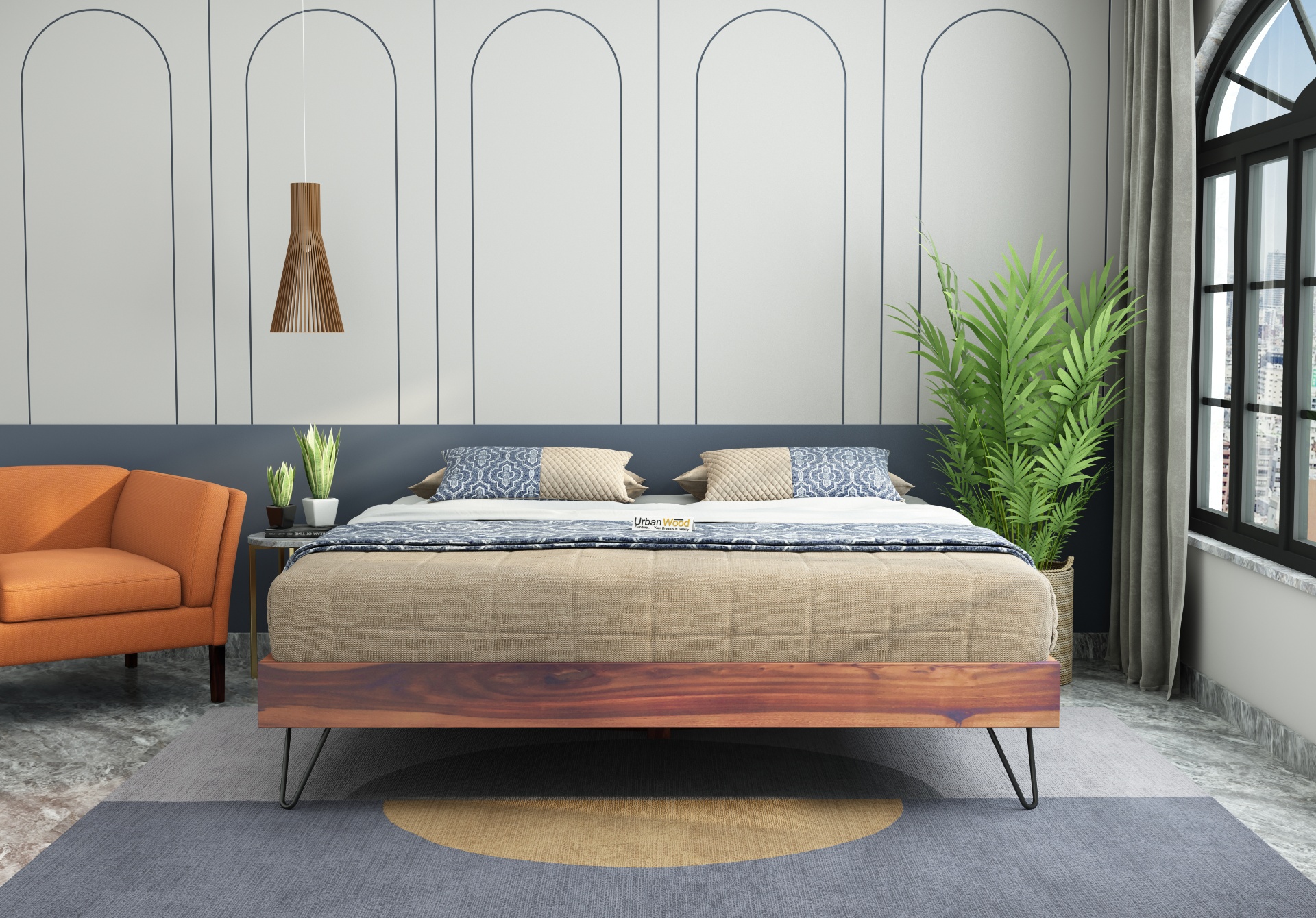 Canvas Platform Bed ( Queen size, Teak Finish )