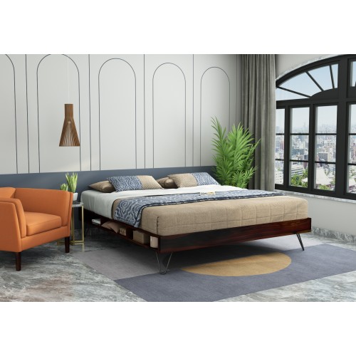 Canvas Platform Bed ( Queen size, Walnut Finish )