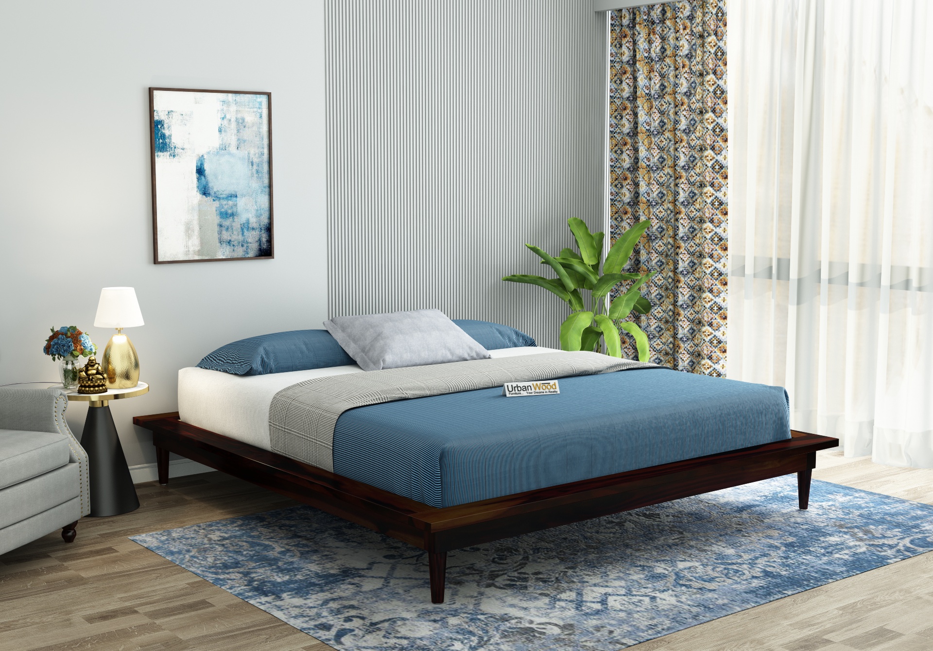 Couve Platform Bed ( Queen Size, Walnut Finish )