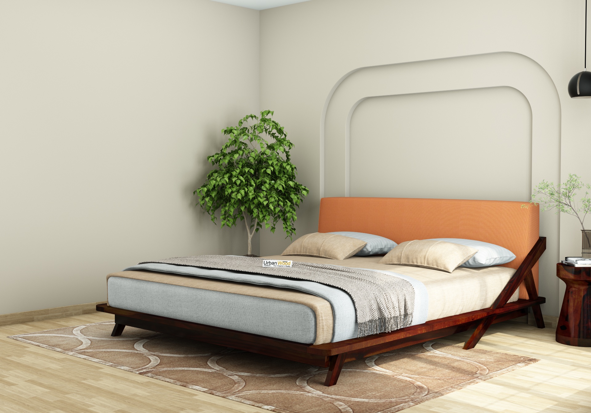 Jordan Low Floor Double Bed ( Queen Size, Walnut Finish )