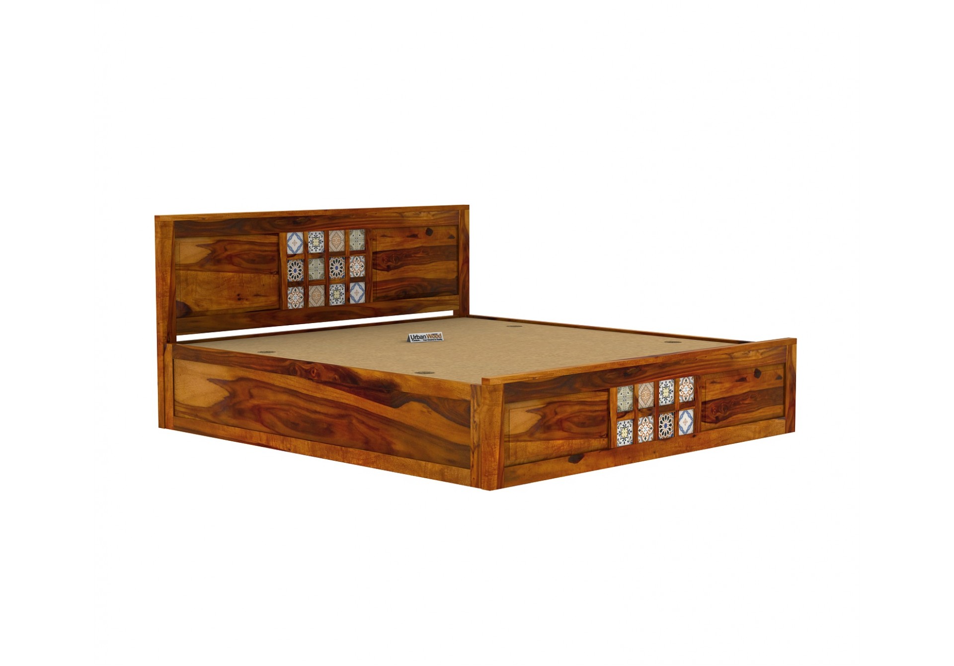 Relay Wooden Bed with Box Storage ( King Size, Teak Finish )