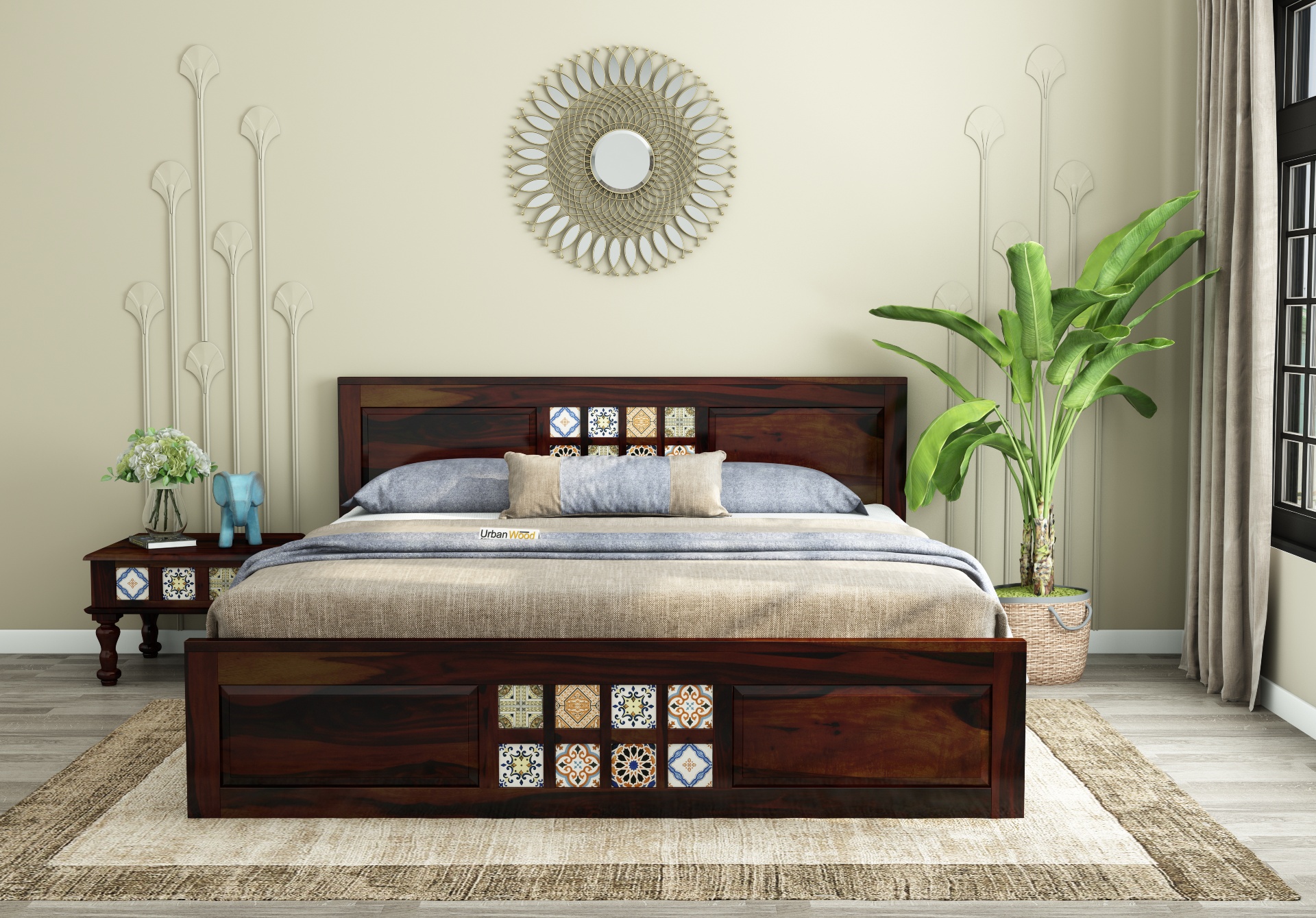 Relay Wooden Bed with Box Storage ( King Size, Walnut Finish )