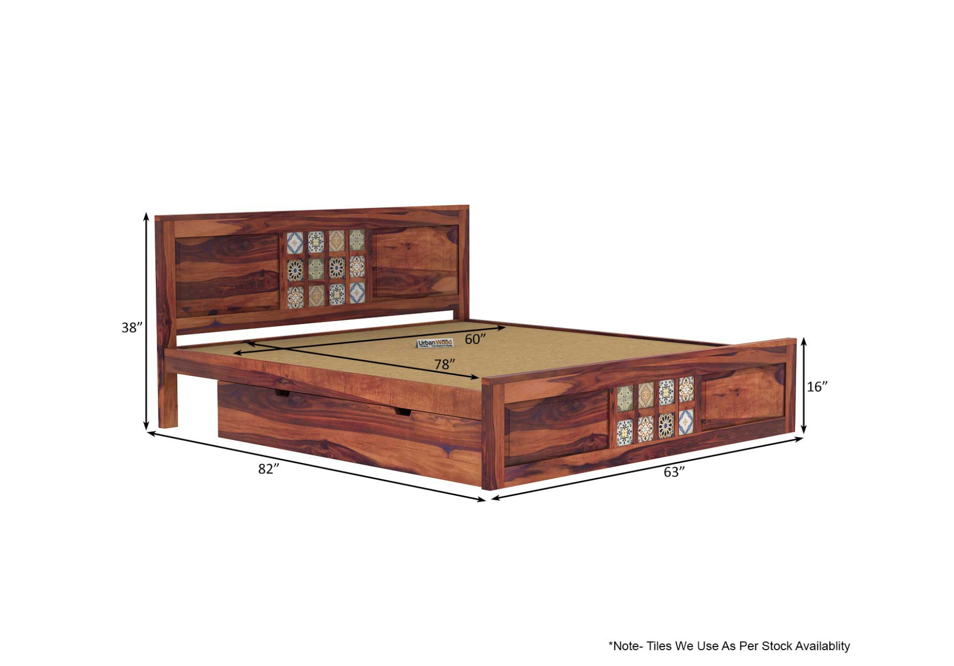 Relay Wooden Bed With Drawer Storage ( Queen Size, Teak Finish )