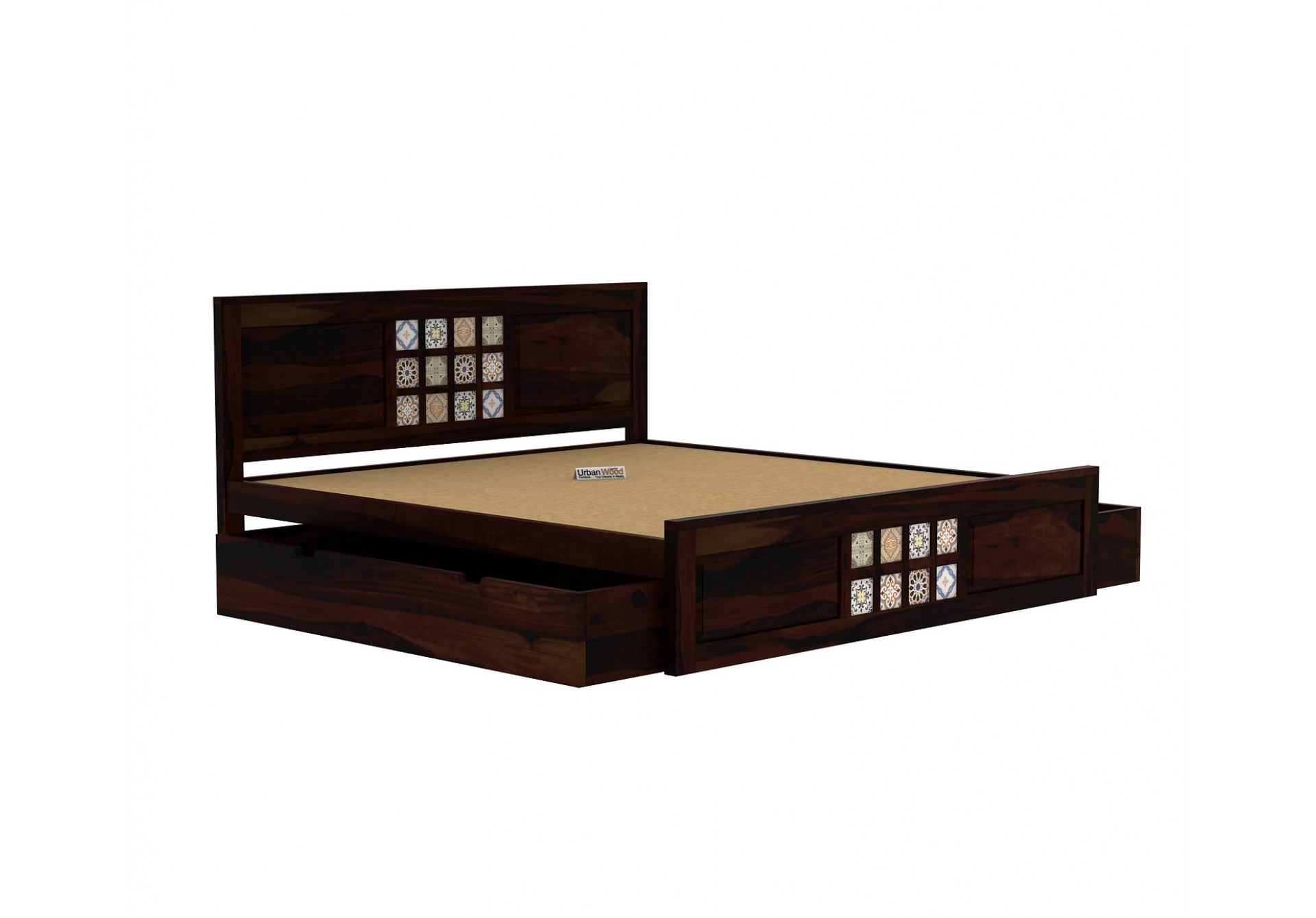 Relay Wooden Bed With Drawer Storage ( Queen Size, Walnut Finish )