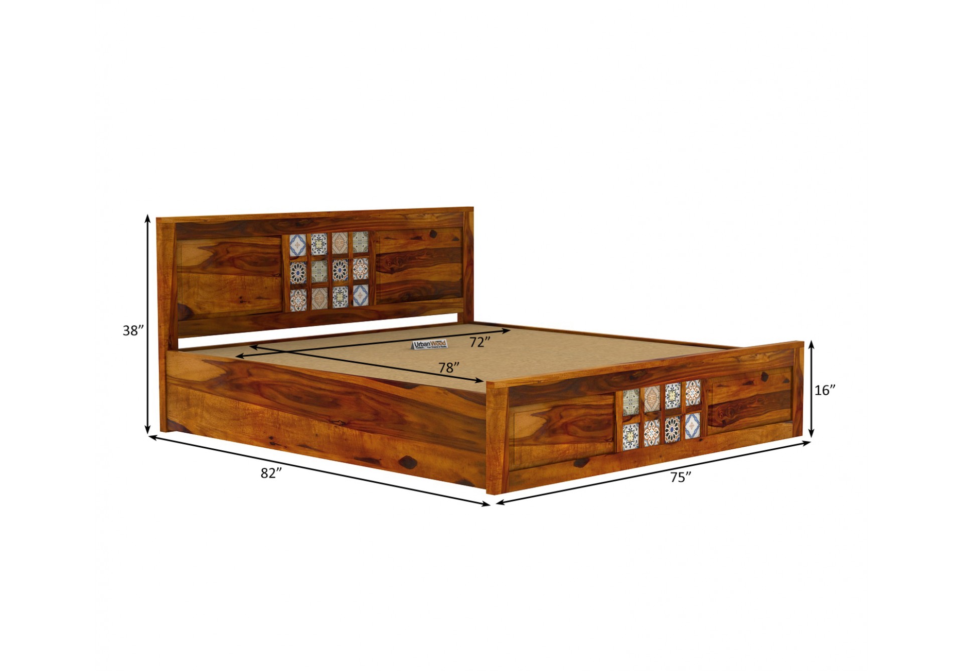 Relay Wooden Hydraulic Bed ( King Size, Honey Finish )