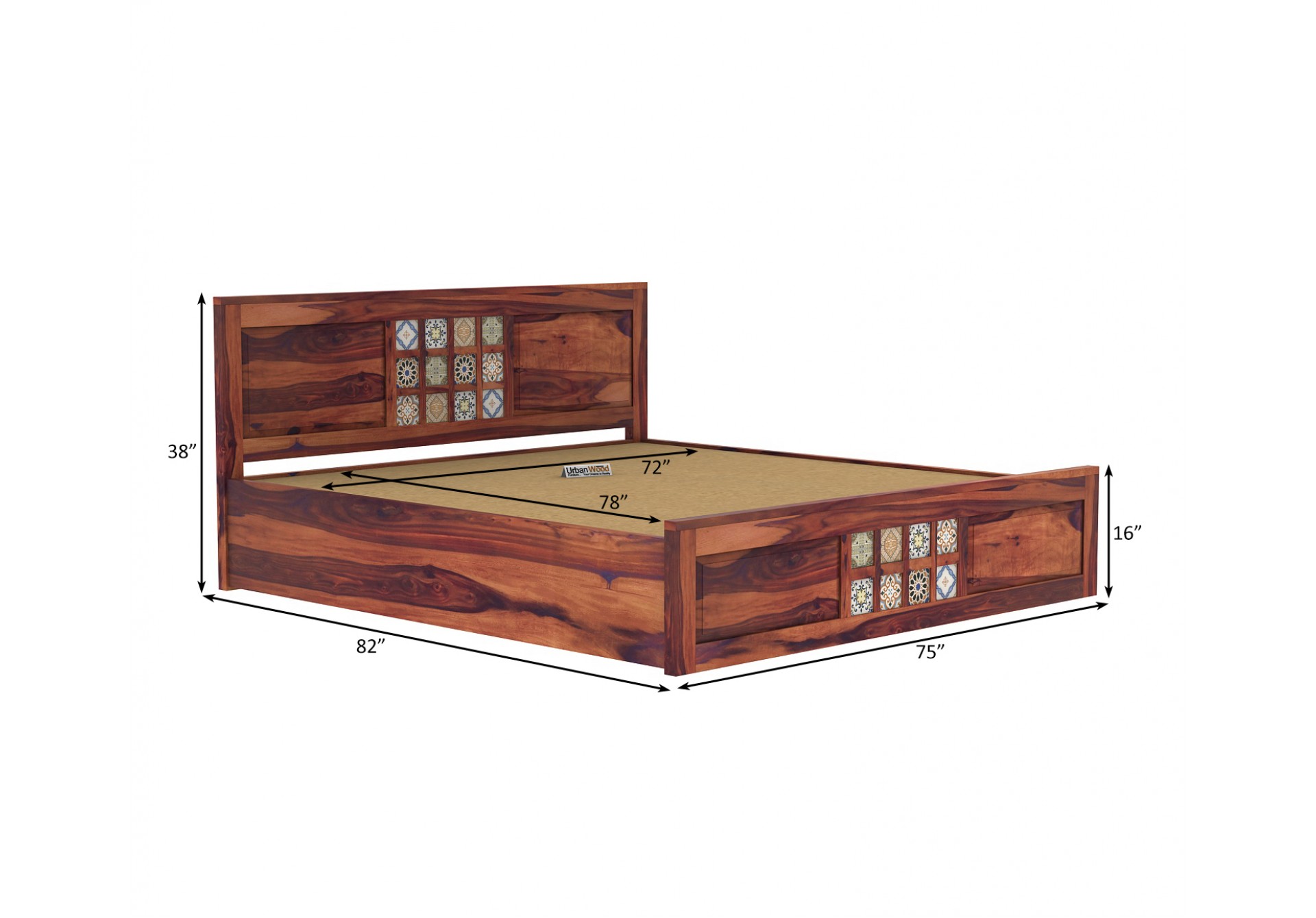 Relay Wooden Hydraulic Bed ( King Size, Teak Finish )