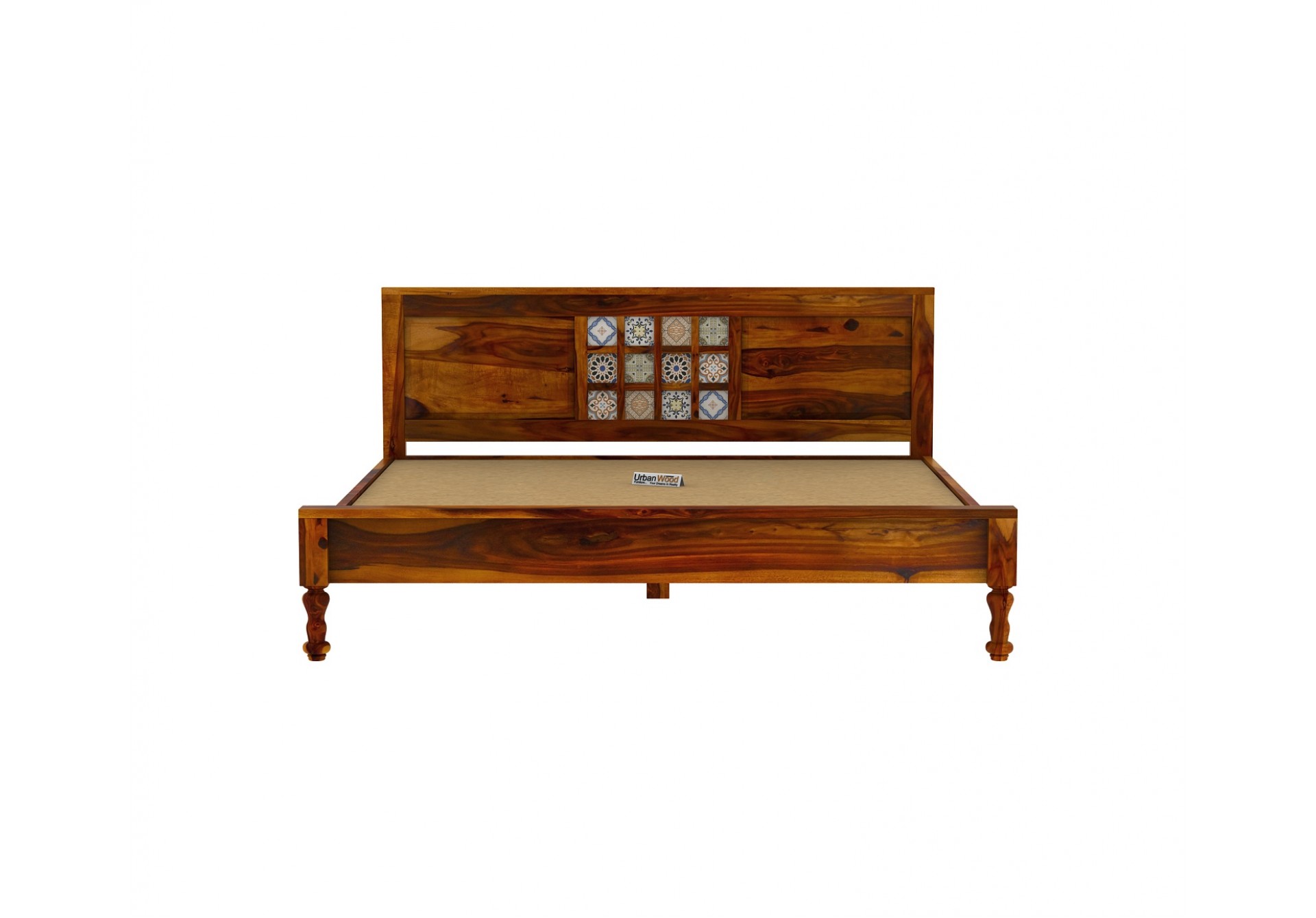 Relay Wooden Bed Without Storage ( Queen Size, Honey Finish )