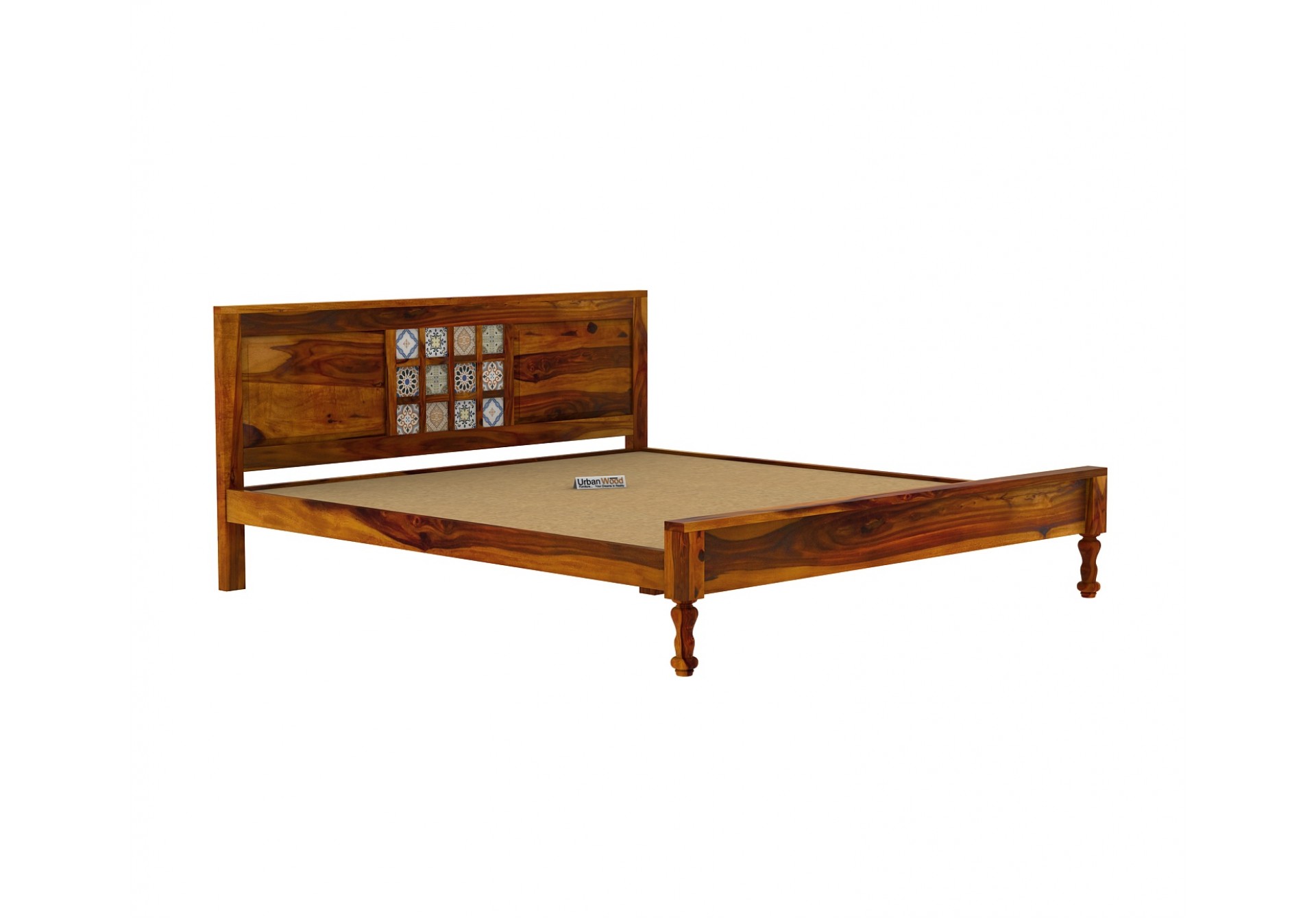 Relay Wooden Bed Without Storage ( King Size, Teak Finish )