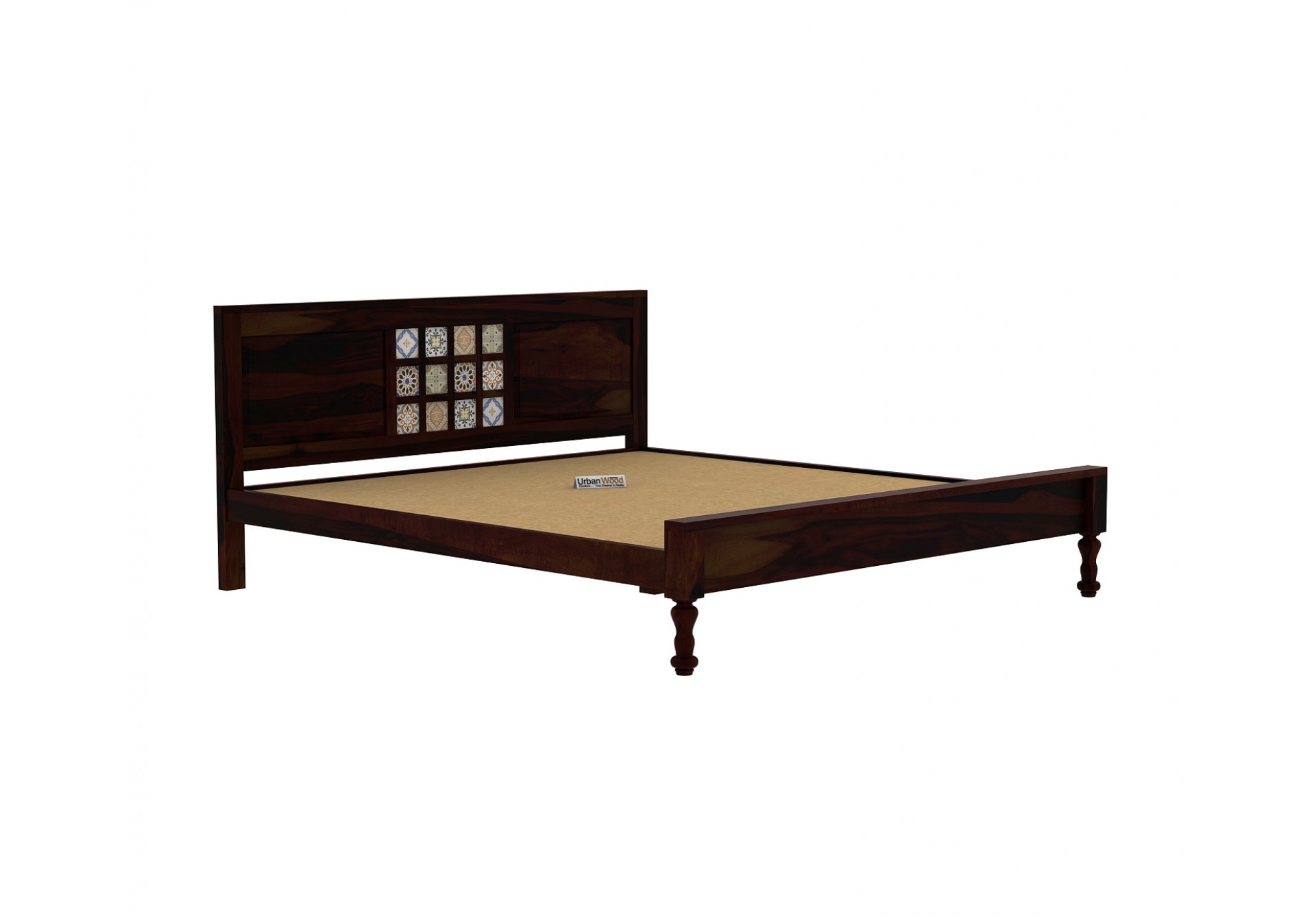 Relay Wooden Bed Without Storage ( King Size, Walnut Finish )