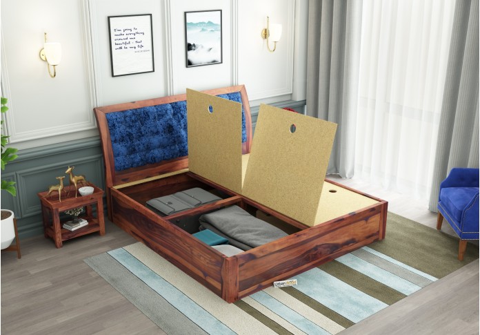Ross Wooden Bed With Box Storage (King Size, Teak Finish)