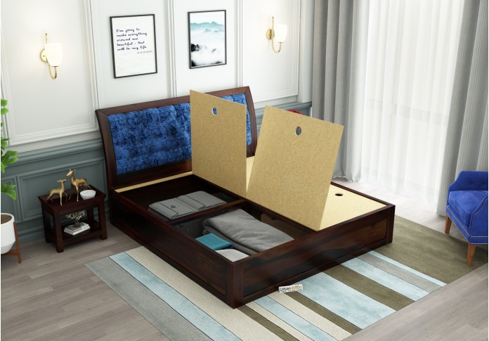Ross Wooden Bed With Box Storage (King Size, Walnut Finish)