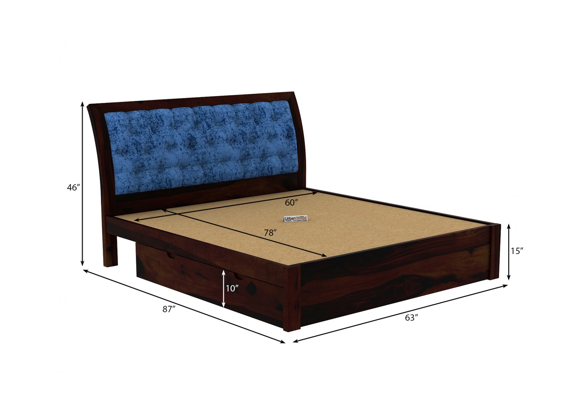 Ross  Wooden Bed With Drawer Storage (Queen Size, Walnut Finish)
