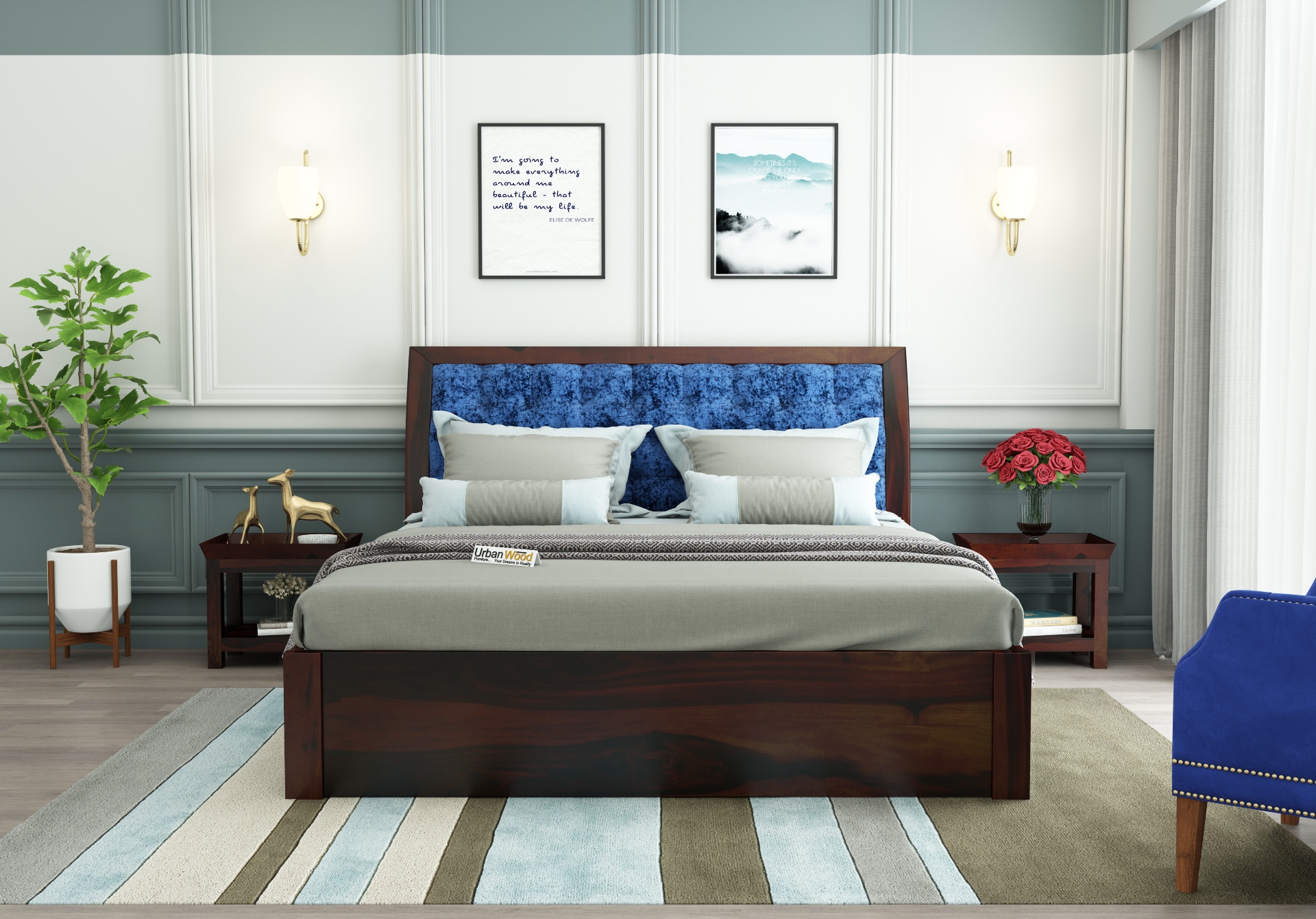 Ross  Wooden Bed With Drawer Storage (Queen Size, Walnut Finish)