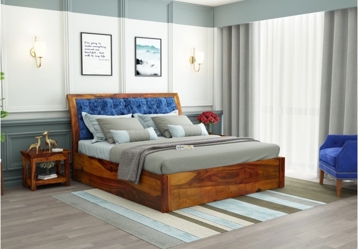 Ross Wooden Hydraulic Bed  (King Size, Honey Finish)