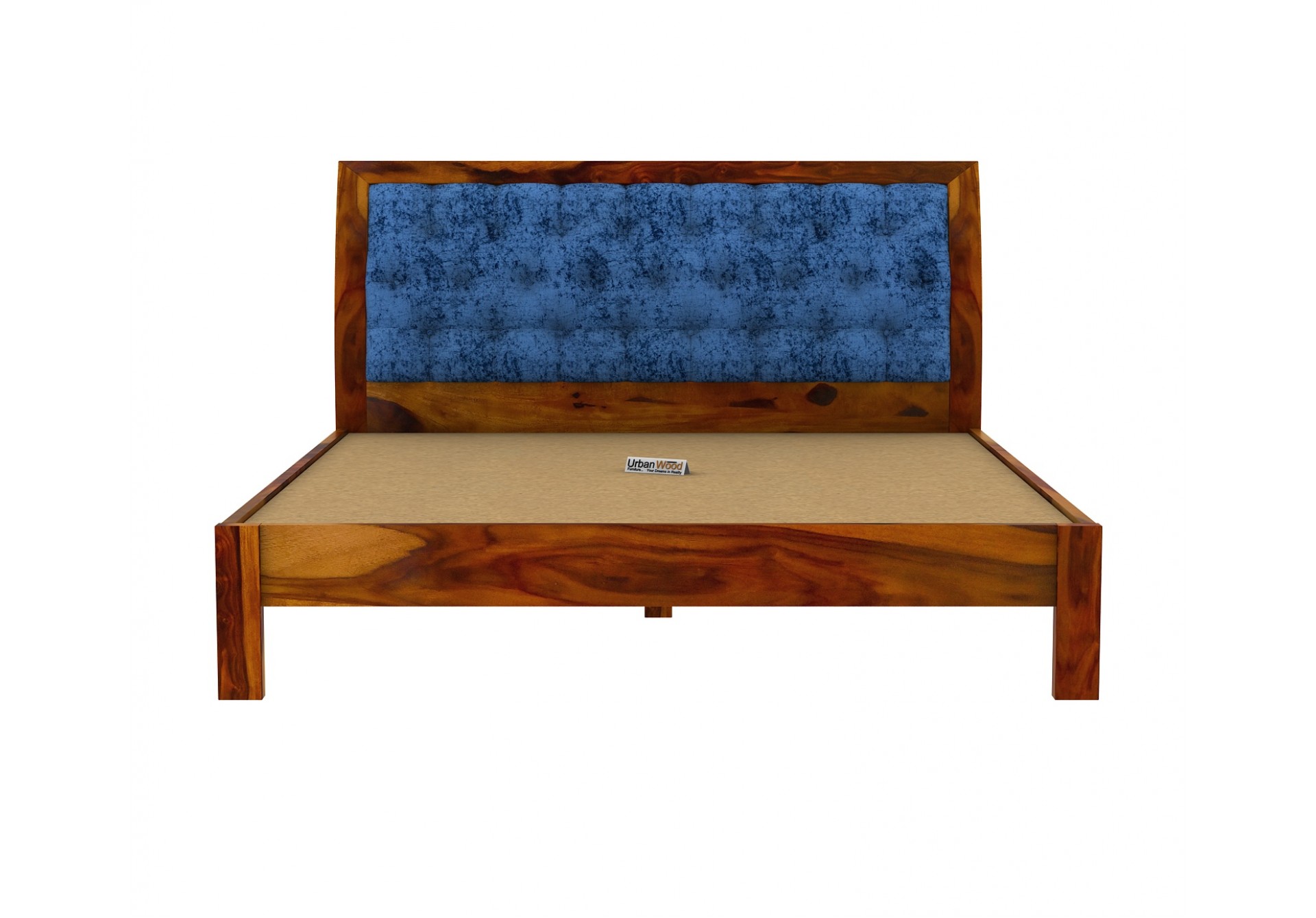 Ross Wooden Bed Without storage (Queen Size, Honey Finish)