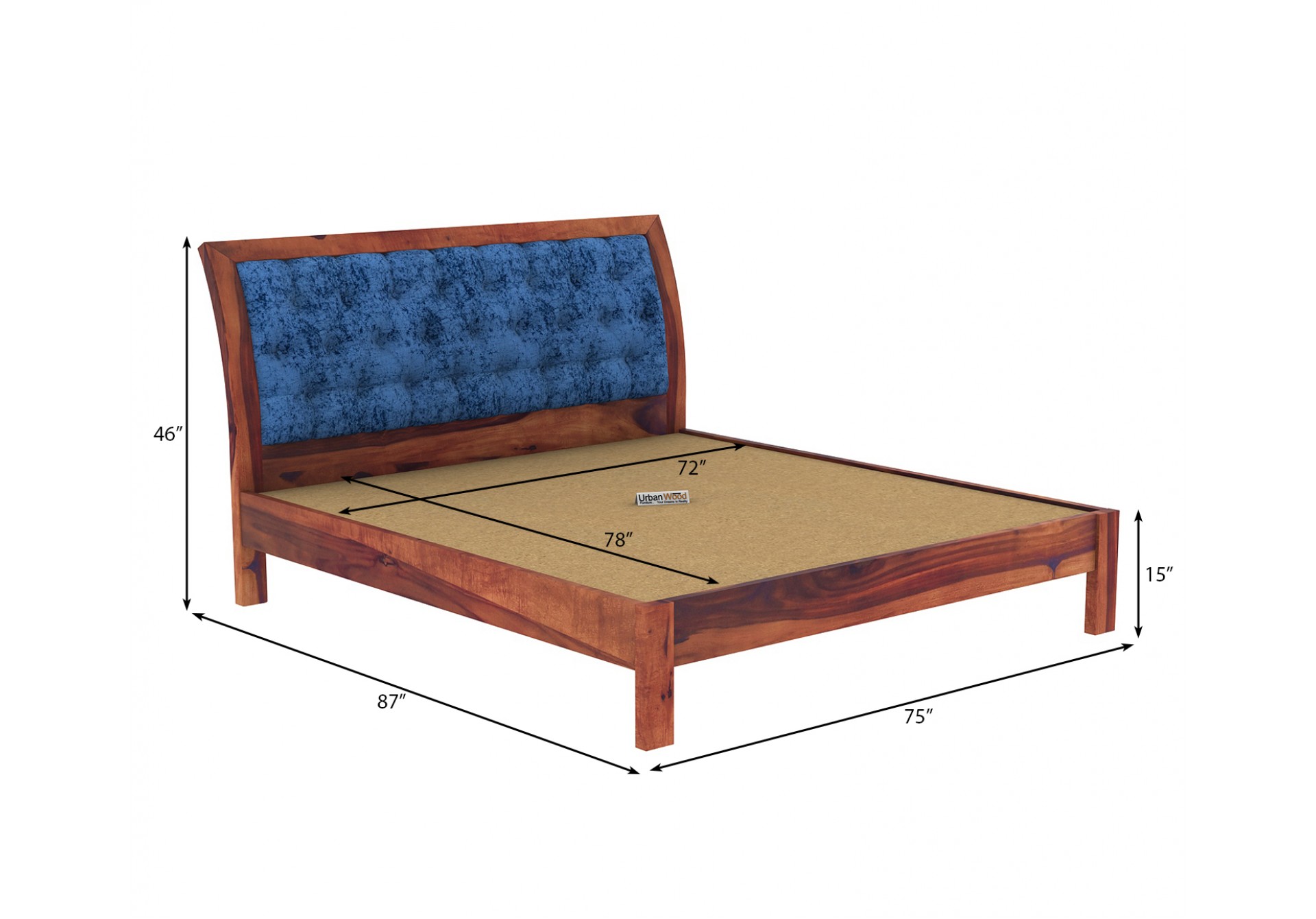 Ross Wooden Bed Without storage (King Size, Teak Finish)