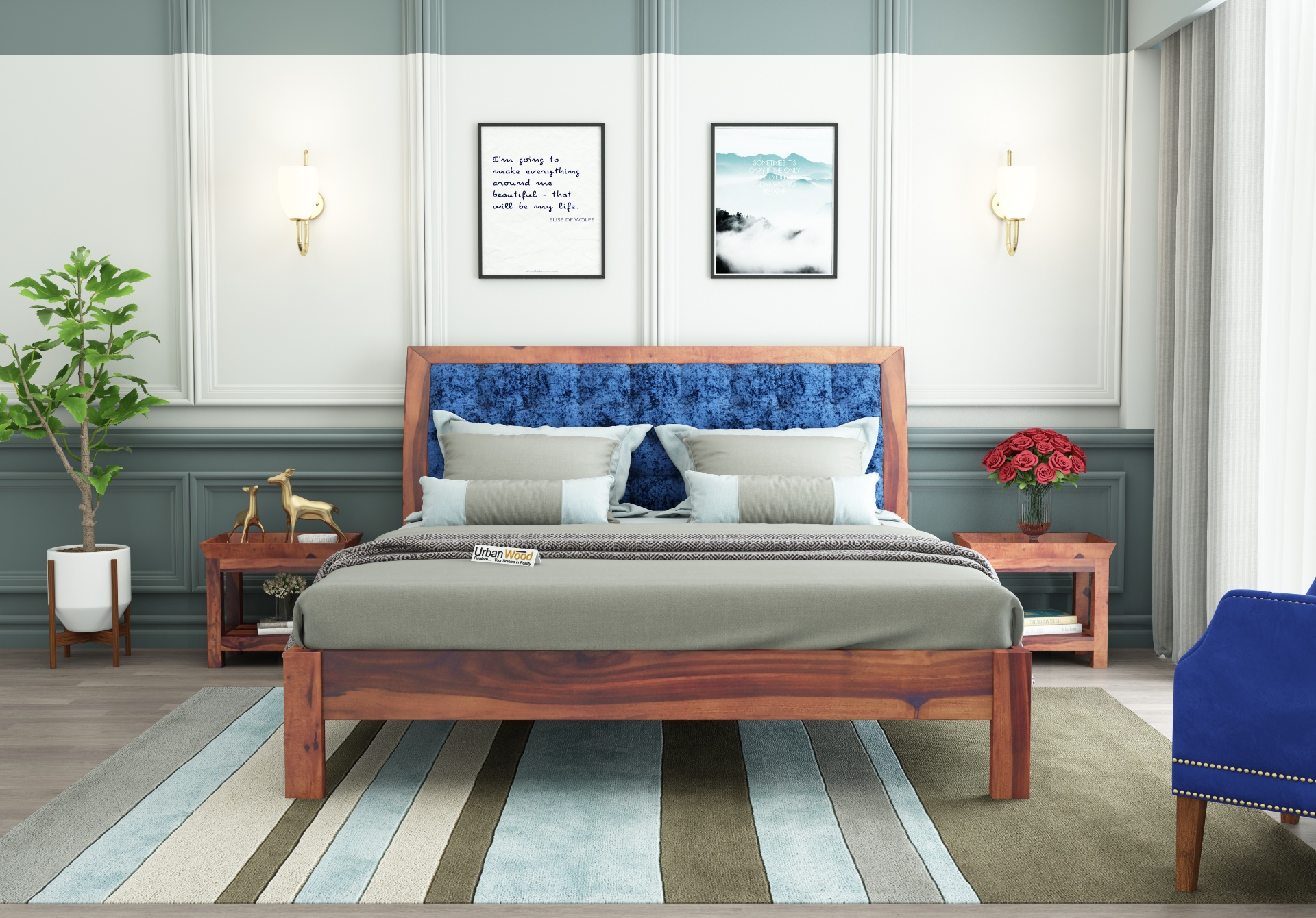 Ross Wooden Bed Without storage <small>(Queen Size, Teak Finish)</small>