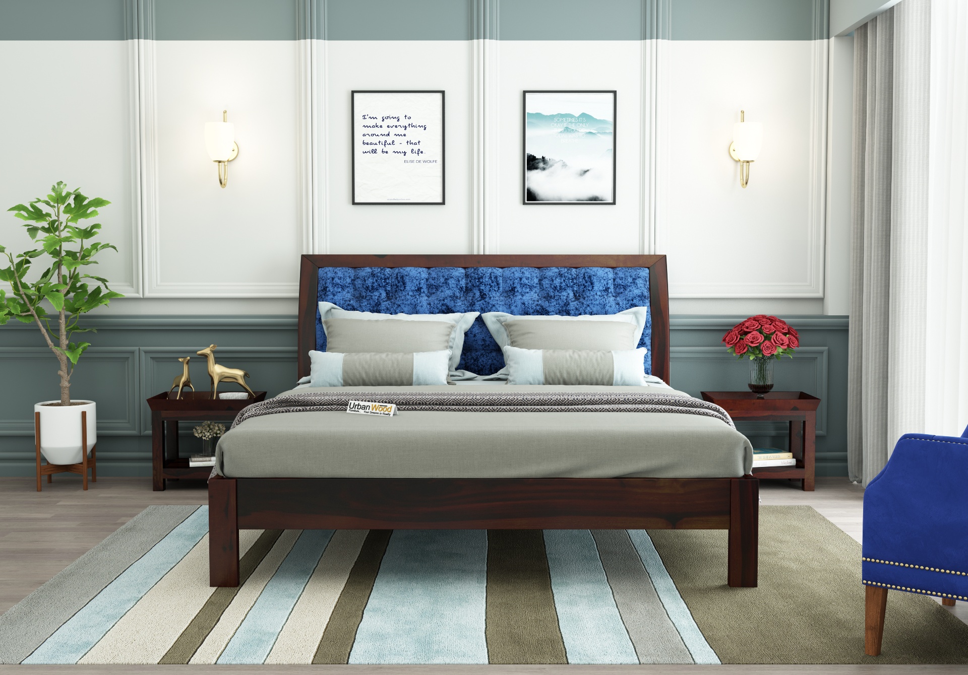 Ross Wooden Bed Without storage <small>(King Size, Walnut Finish)</small>
