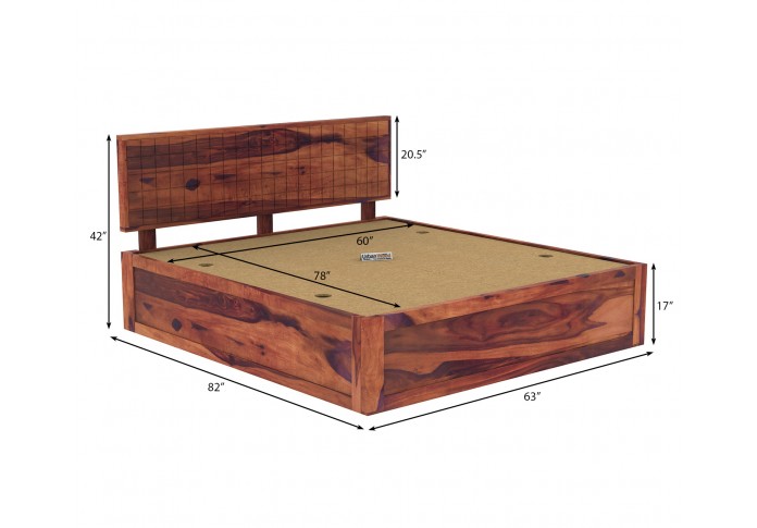 Solic Wooden Bed With Box Storage (Queen Size ,Teak Finish)