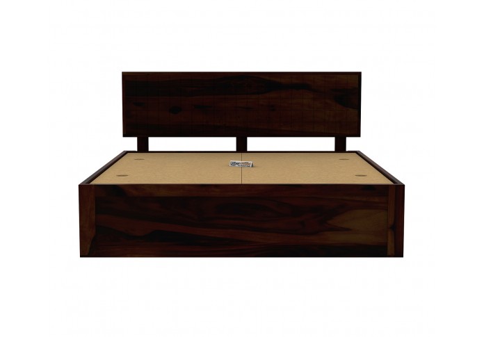 Solic Wooden Bed With Box Storage (Queen Size ,Walnut Finish)