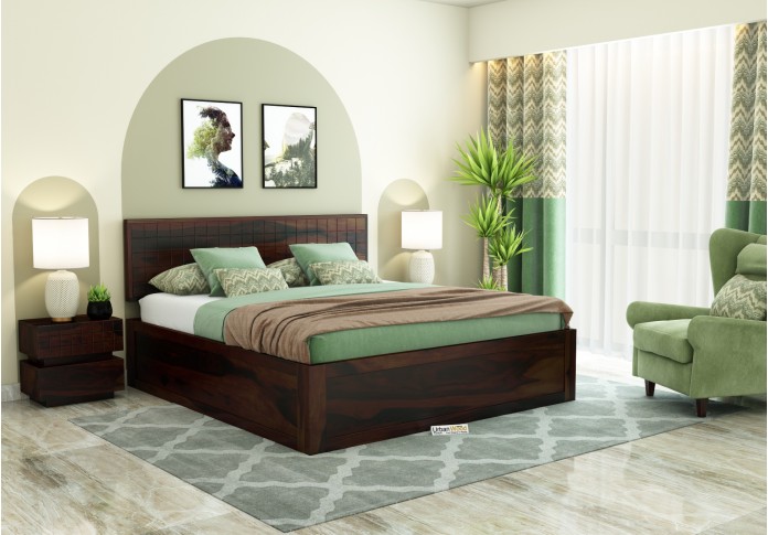 Solic Wooden Bed With Box Storage (King Size ,Walnut Finish)