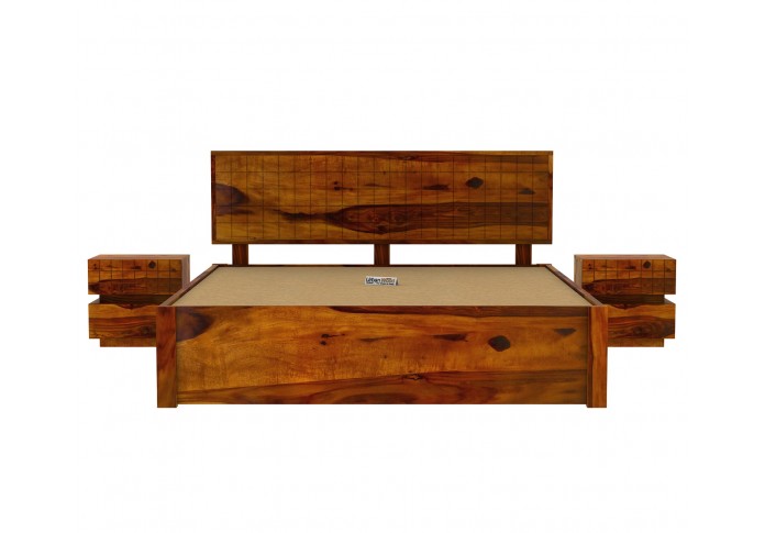 Solic Wooden Bed With Drawer Storage (King Size ,Honey Finish)