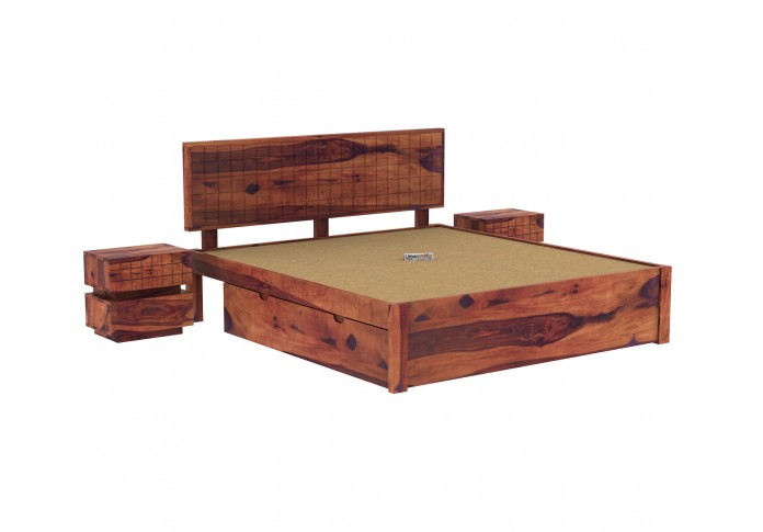 Solic Wooden Bed With Drawer Storage (King Size ,Teak Finish)
