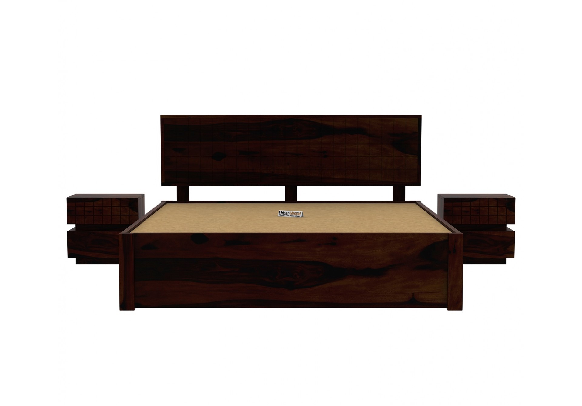 Solic Wooden Bed With Drawer Storage (Queen Size ,Walnut Finish)