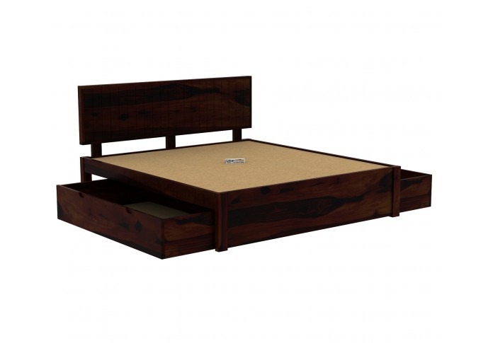Solic Wooden Bed With Drawer Storage (King Size ,Walnut Finish)