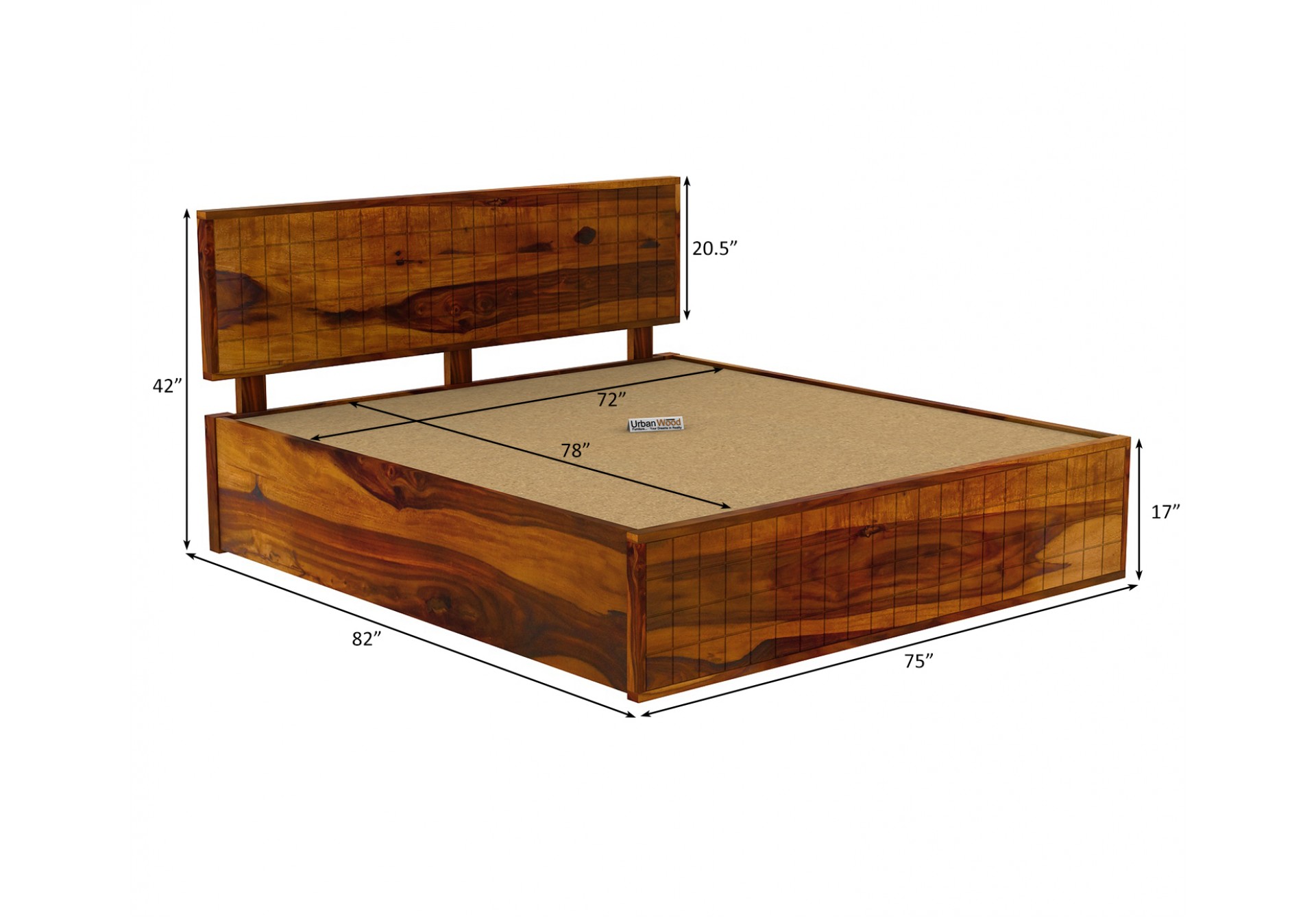Solic Wooden Hydraulic Bed (King Size ,Honey Finish)