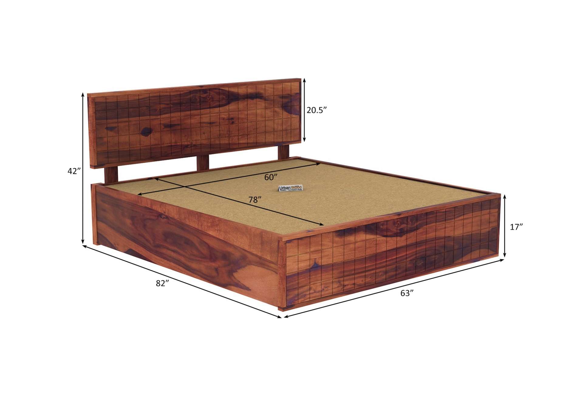 Solic Wooden Hydraulic Bed (Queen Size ,Teak Finish)