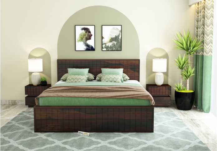 Solic Wooden Hydraulic Bed (Queen Size ,Walnut Finish)
