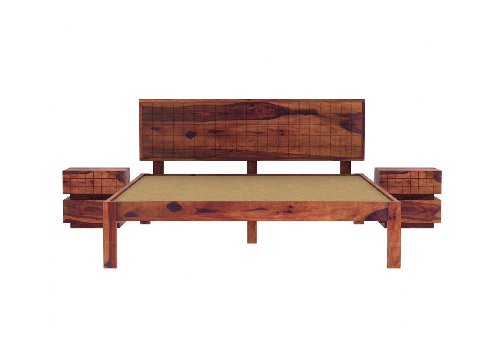 Solic Wooden Bed Without storage Queen Size (Teak Finish)
