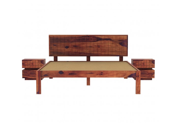 Solic Wooden Bed Without storage Queen Size (Teak Finish)