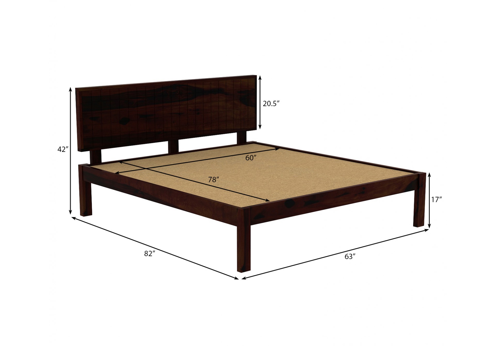 Solic Wooden Bed Without storage Queen Size (Walnut Finish)