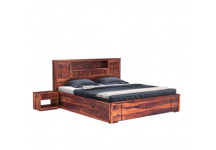 Stack Bed With Drawer Storage ( Queen Size, Teak Finish )