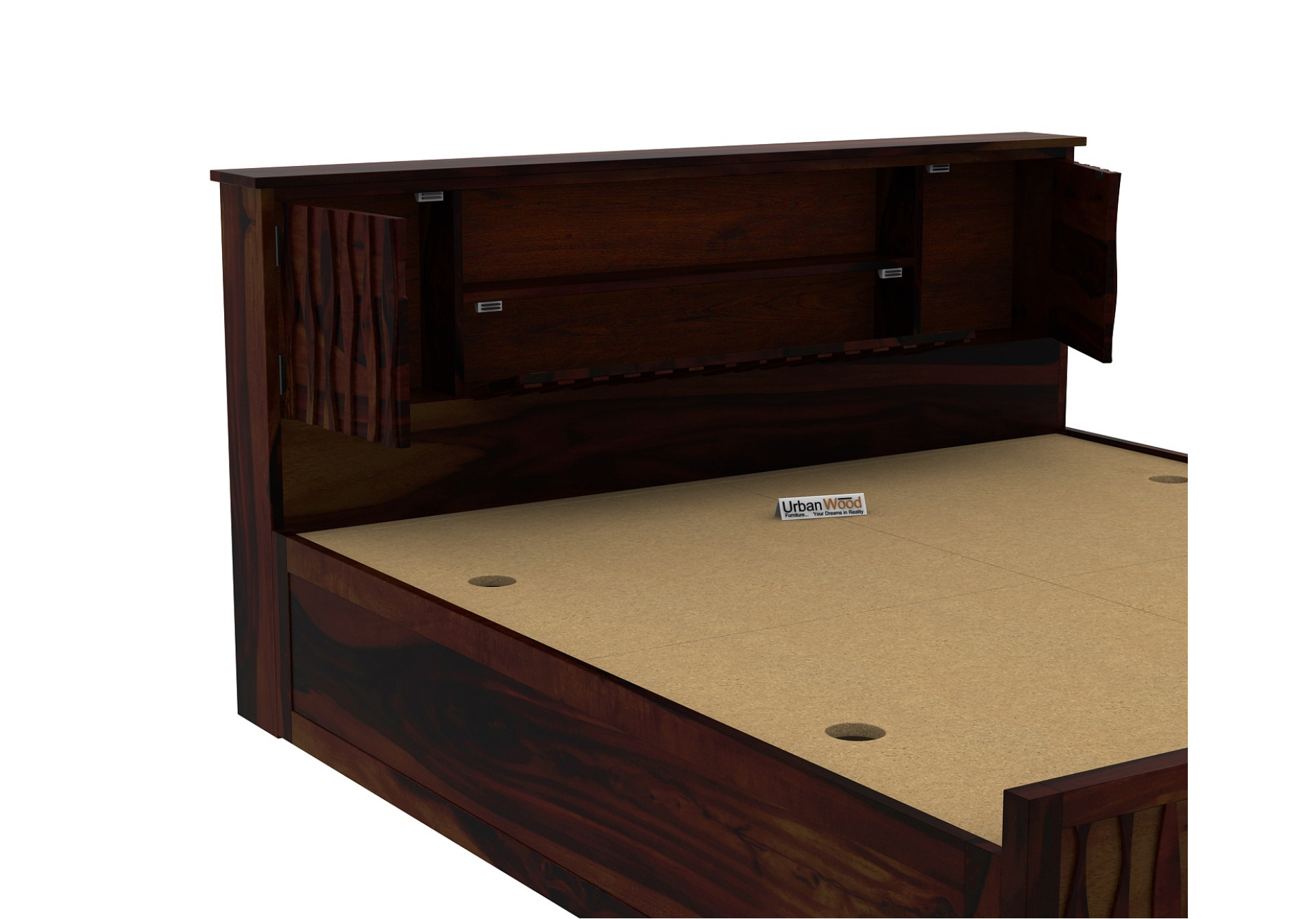 Stack Box Storage Bed (Queen Size, Walnut Finish)