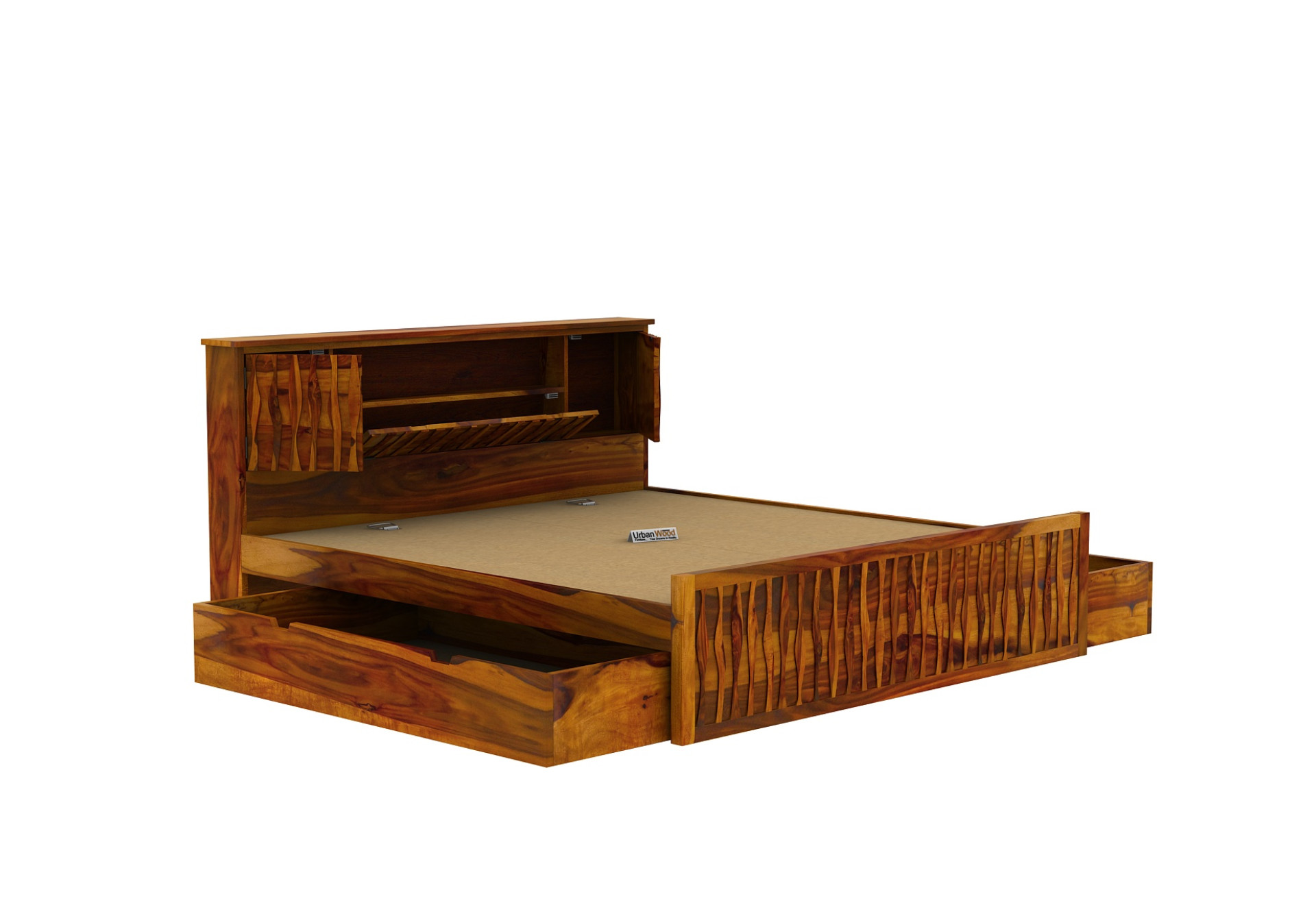 Stack Bed With Drawer Storage ( Queen Size, Honey Finish )