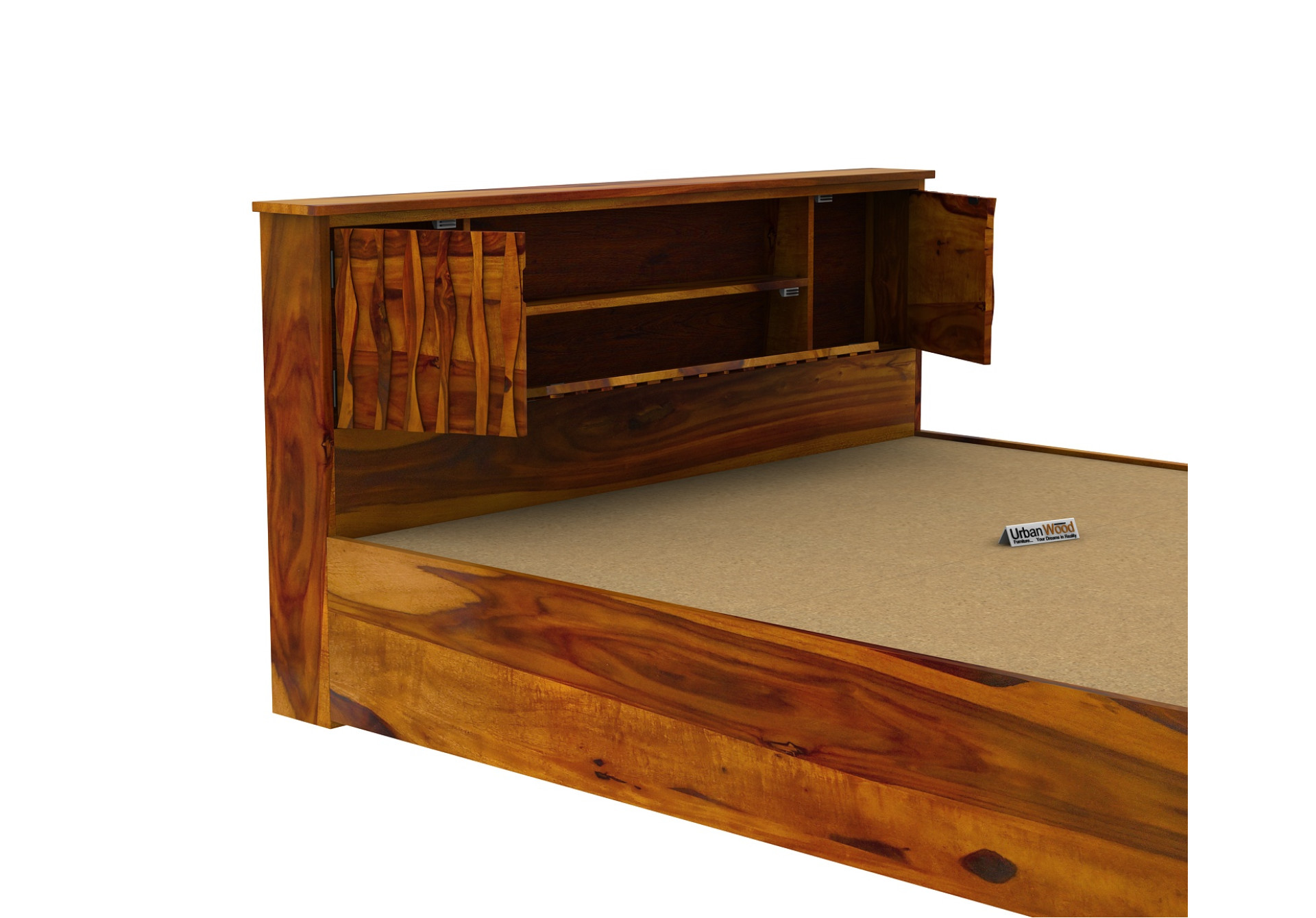 Stack Hydraulic Storage Bed (Queen Size, Honey Finish)