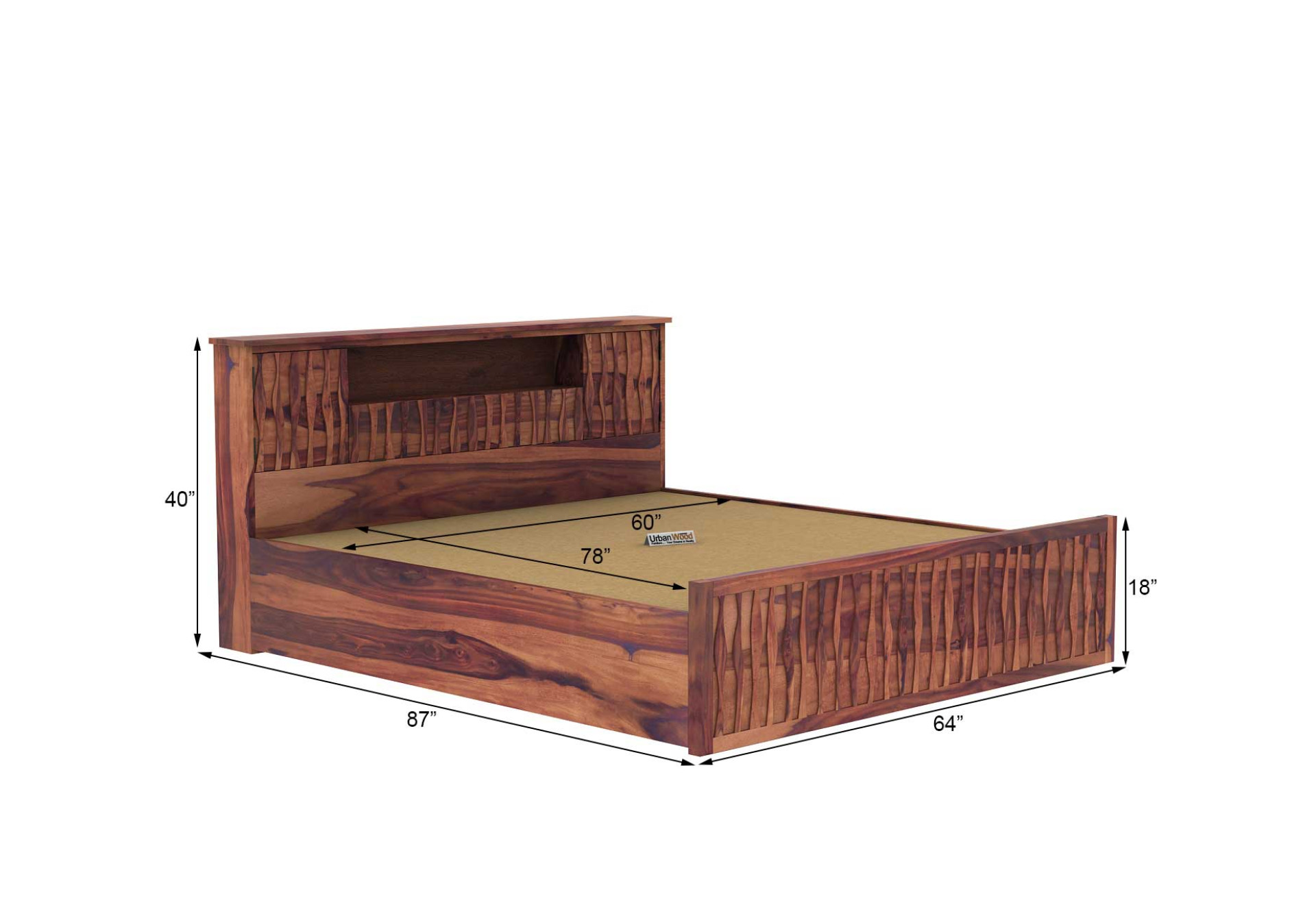 Stack Hydraulic Storage Bed (Queen Size, Teak Finish)