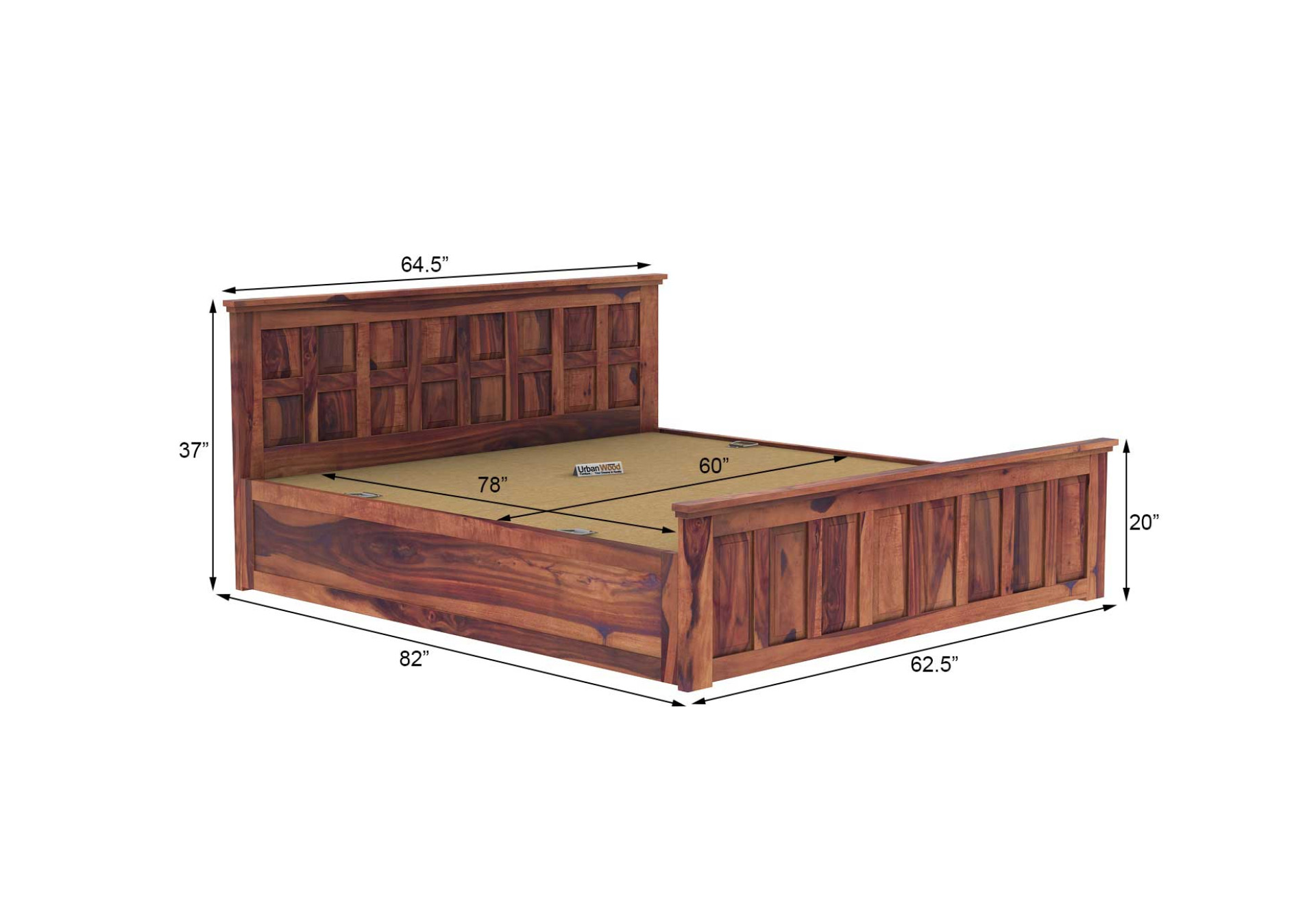 Thoms Box Storage Bed (Queen Size, Teak Finish)
