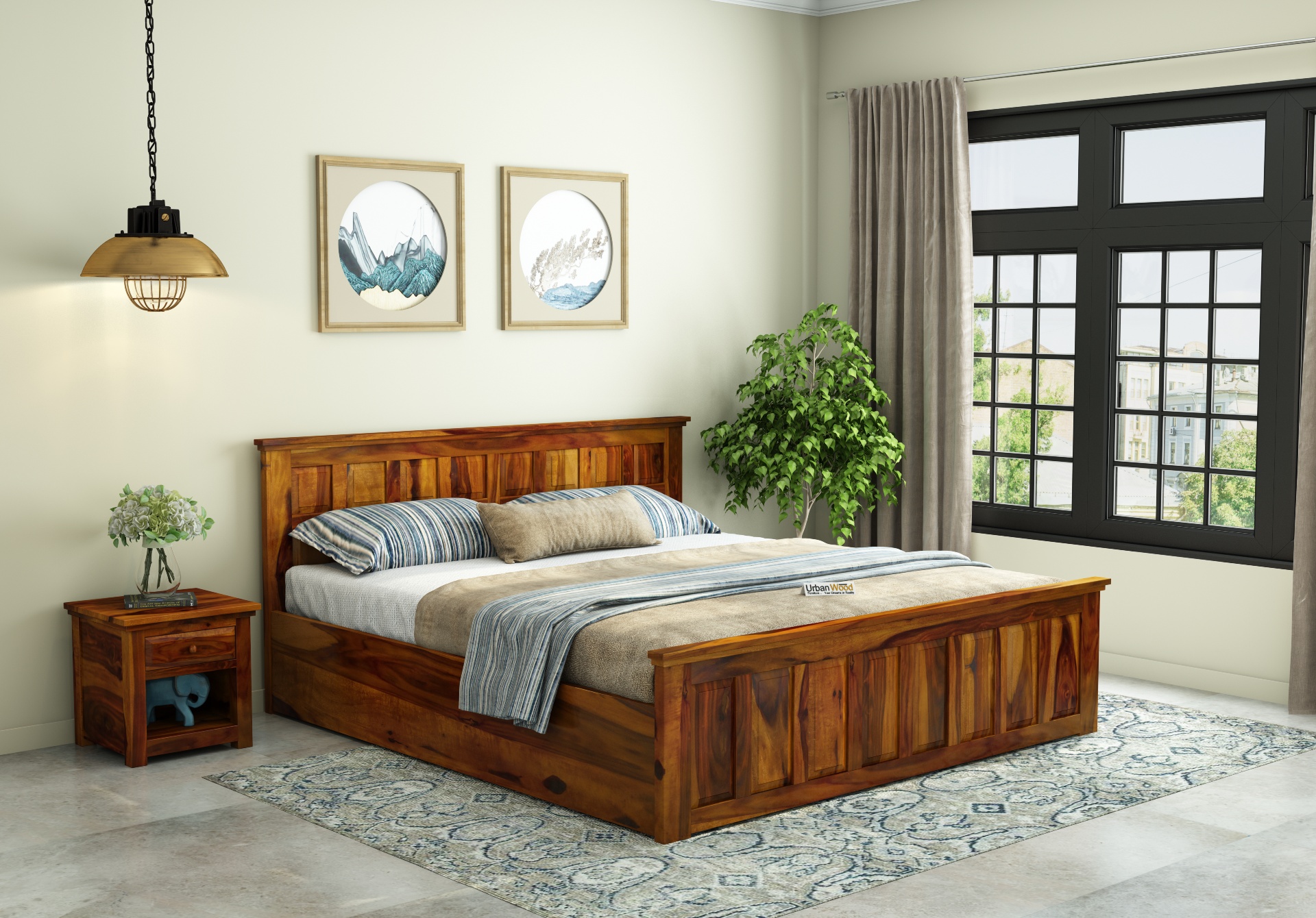 Thoms Hydraulic Storage Bed (Queen Size, Honey Finish)
