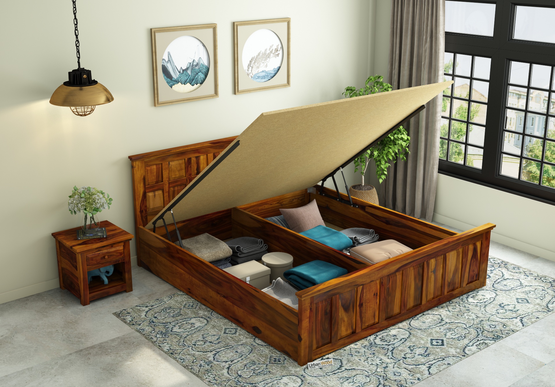 Thoms Hydraulic Storage Bed (King Size, Honey Finish)