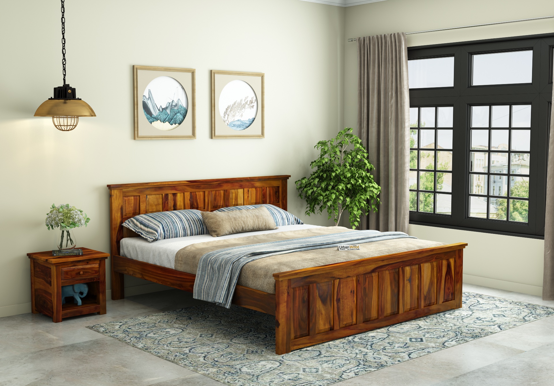 Thoms Without Storage Bed (Queen Size, Honey Finish)