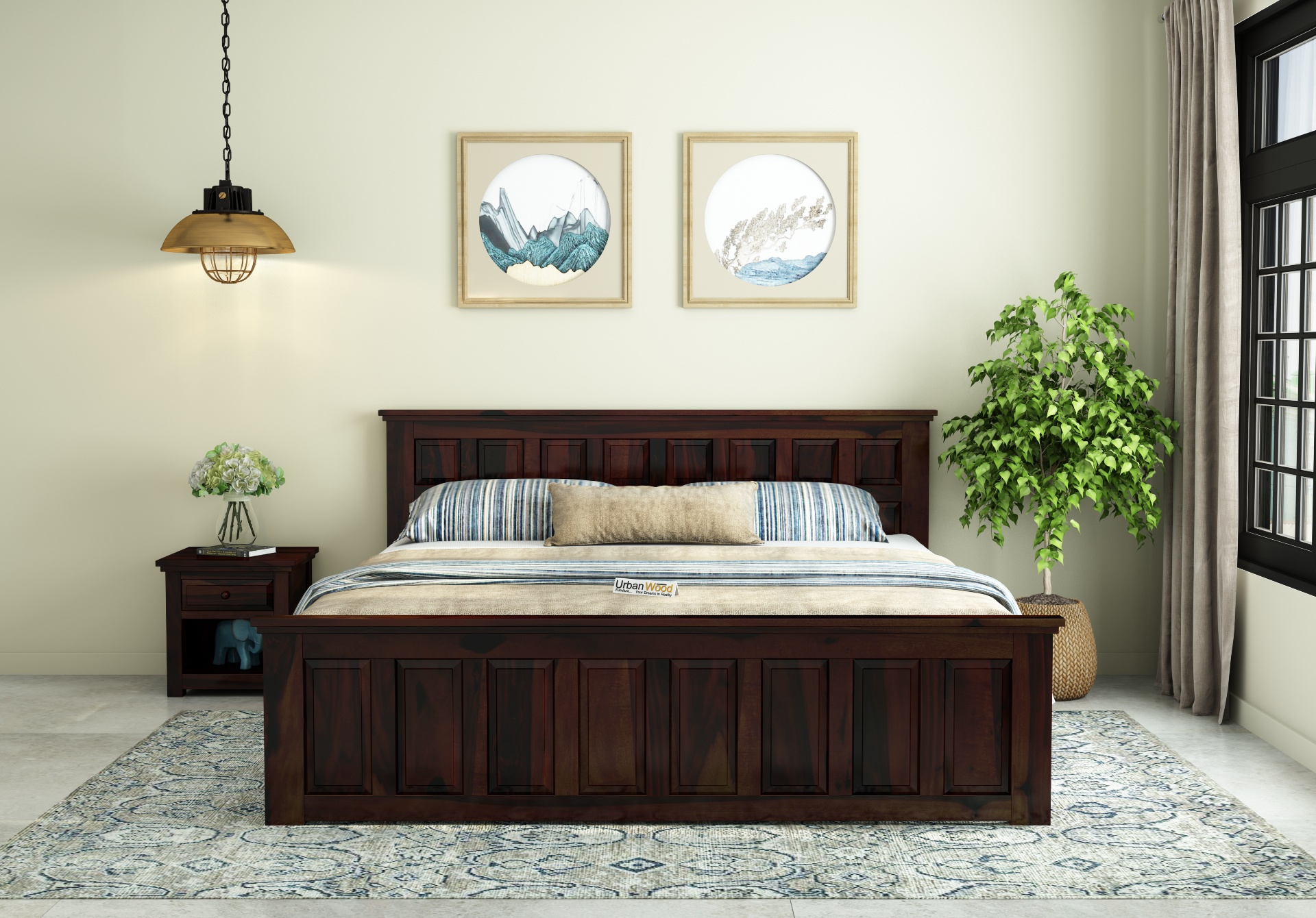 Thoms Without Storage Bed (Queen Size, Walnut Finish)
