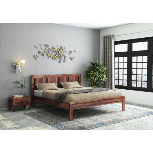 Topaz Bed Without Storage ( Queen Size, Teak Finish ) 