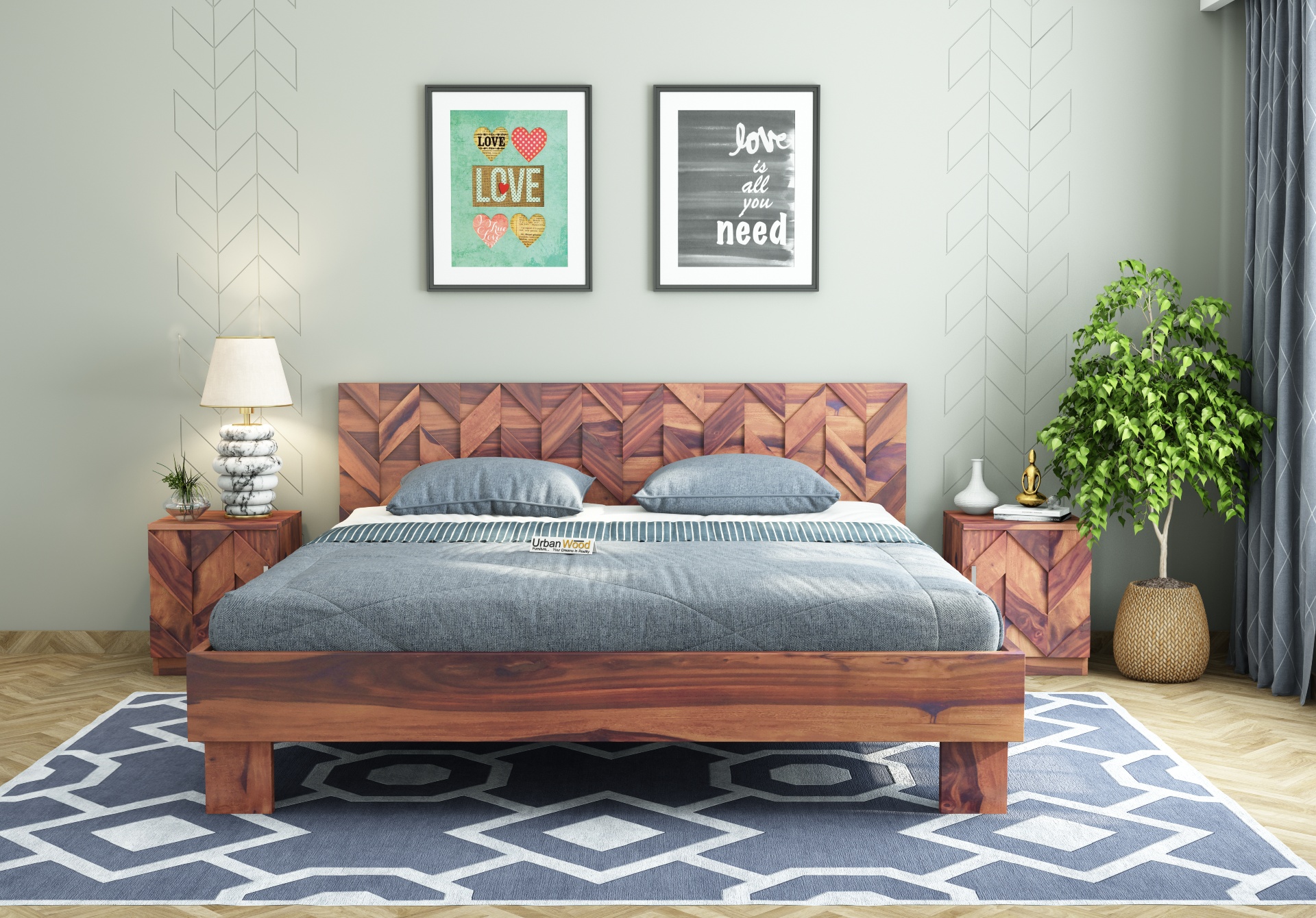 Trace Bed Without Storage ( Queen Size, Teak Finish )