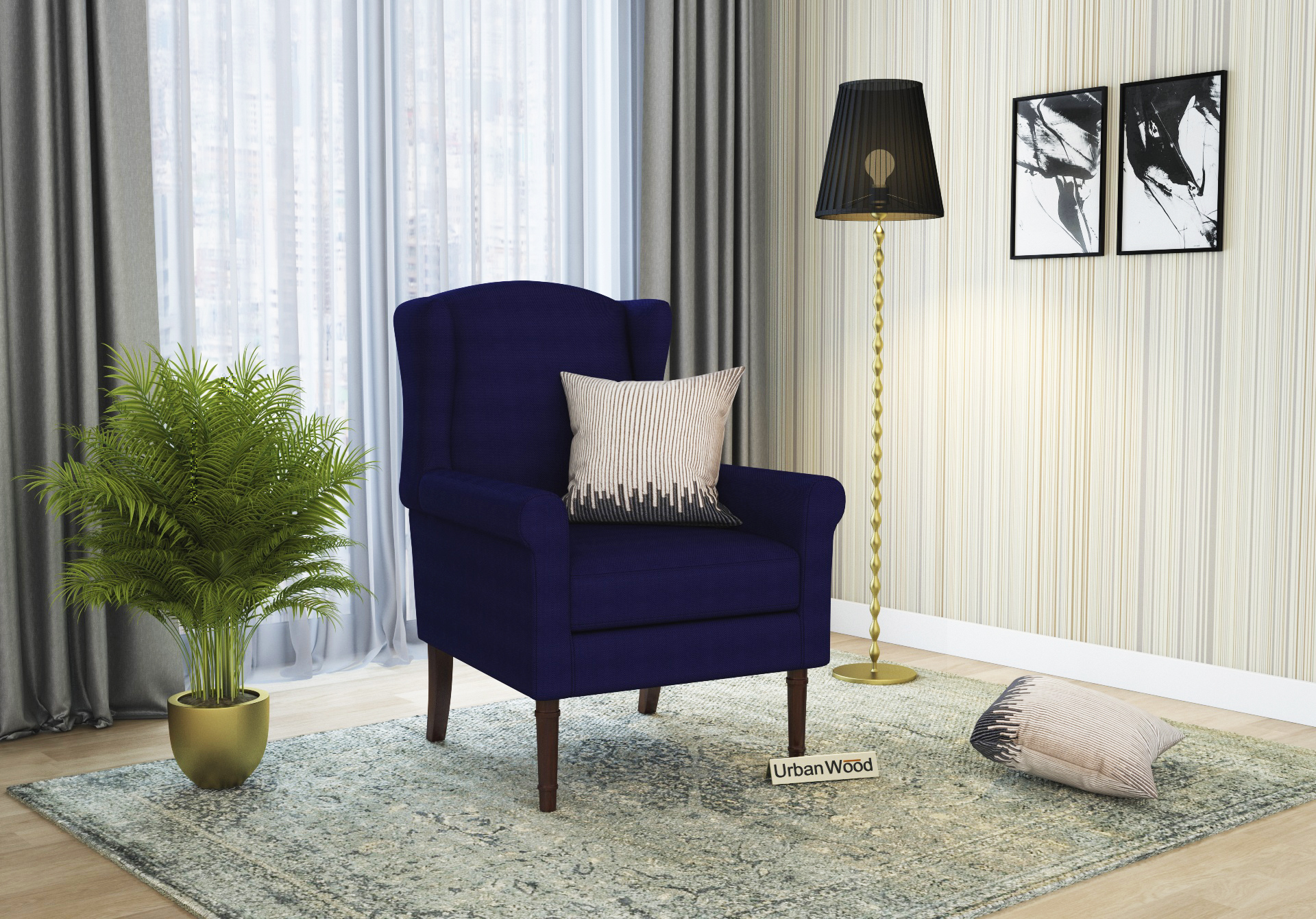 Birdie Lounge Chairs ( Fabric, Navy Blue )