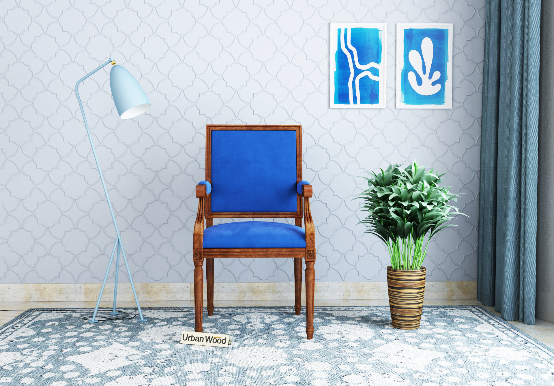 Armado Arm Chair ( Velvet , Sapphire Blue )