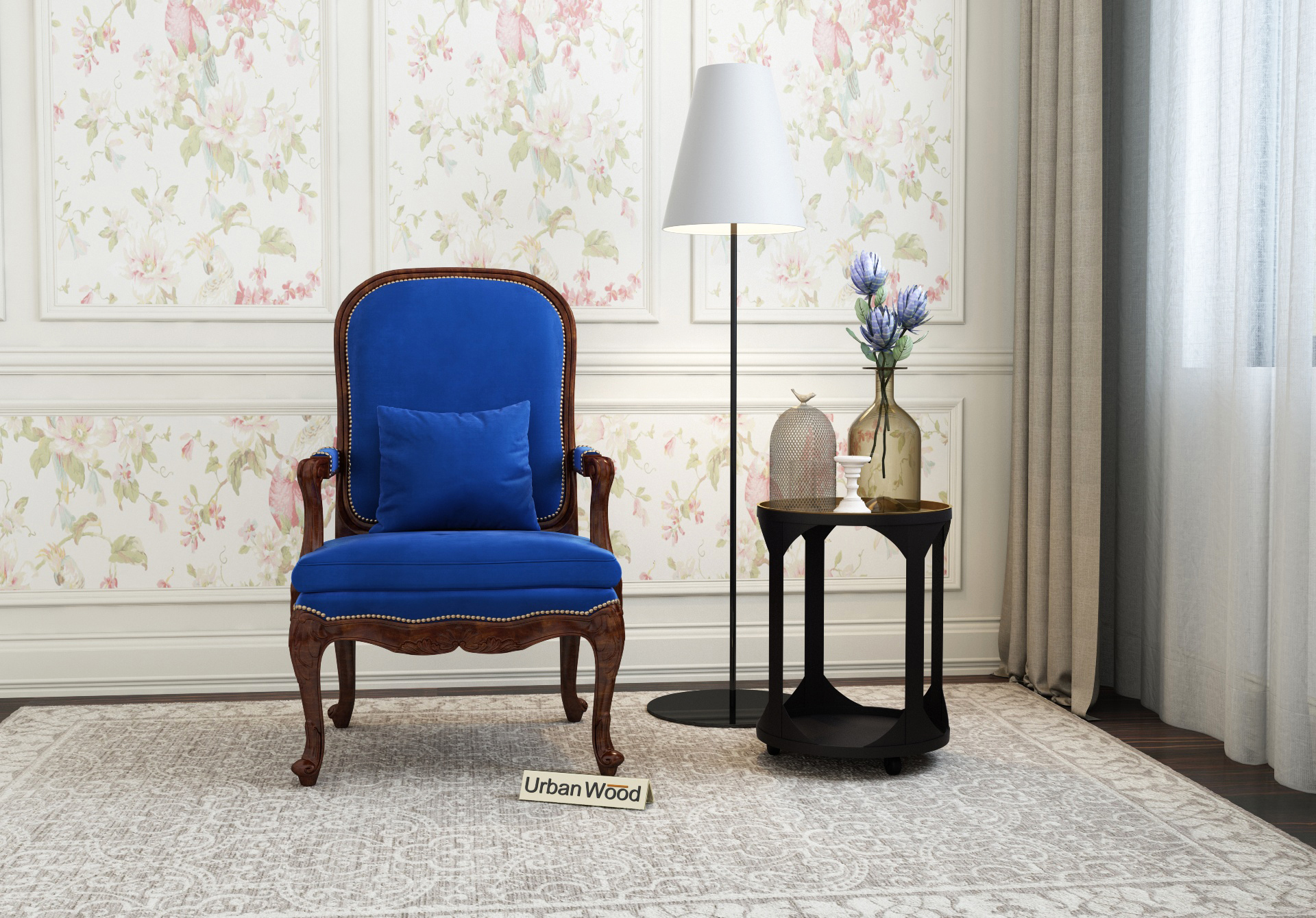 Avenue  Arm Chair ( Velvet , Sapphire Blue )